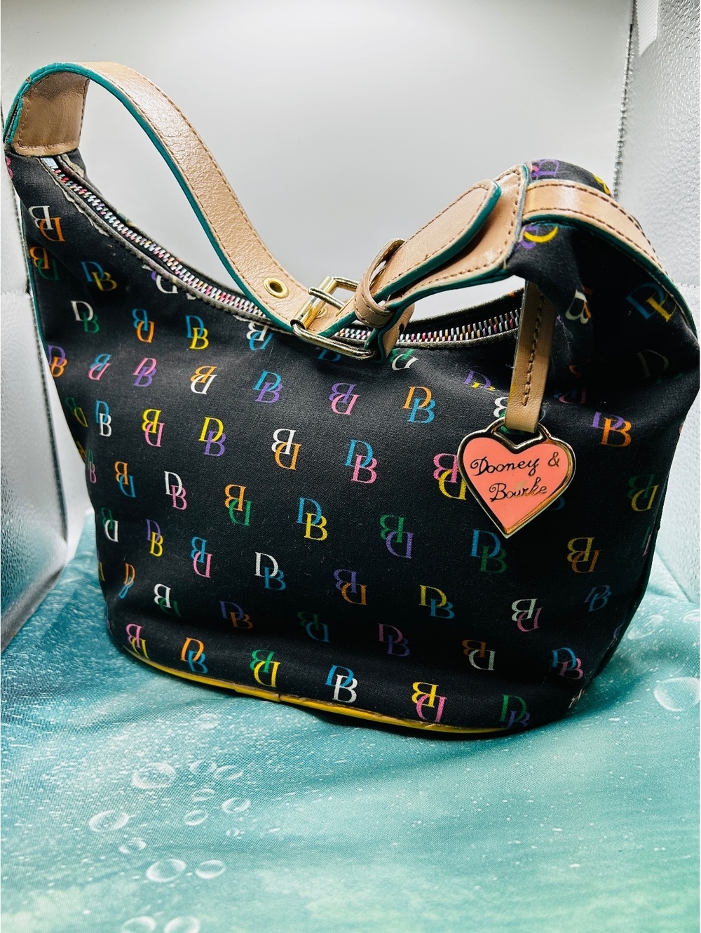 Vintage Y2K Dooney & Bourke Multicolor Monogram Hobo Shoulder Bag Pink 💖 Charm
